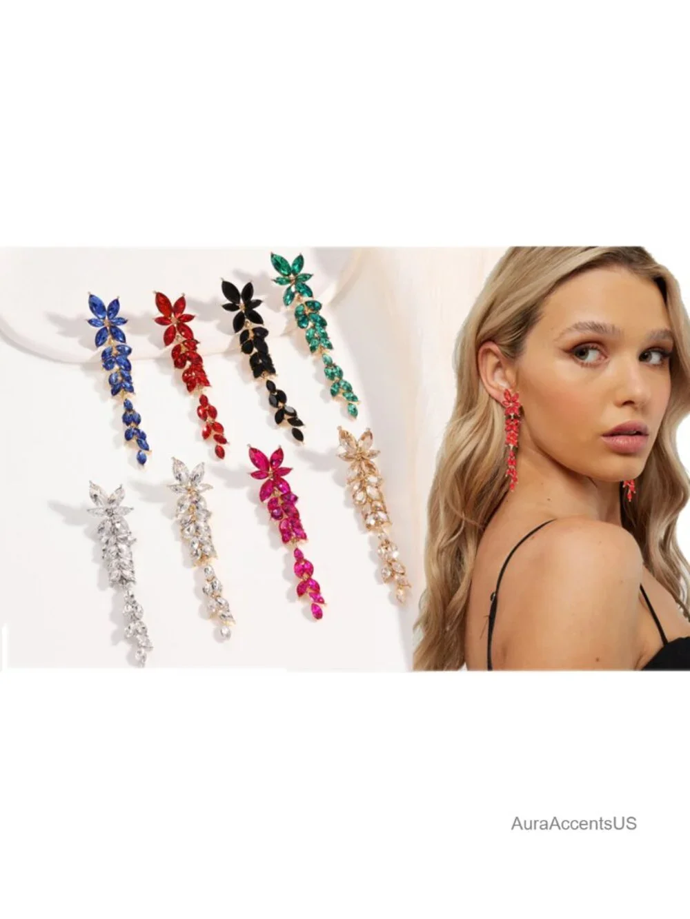 Rhinestone Drop Dangle Earrings Sparkly Crystal Chandelier Bridal Wedding